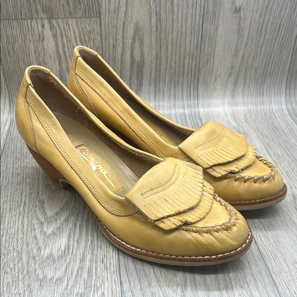 Vintage Corsica Tan Leather Heel with Fringe